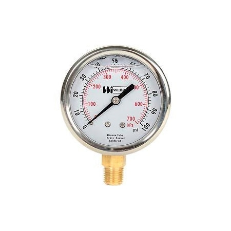 Weiss Instruments 2 1/2" dial, liquid filled, 1/4" NPT bottom, 0-100 PSI LF251-100-4L